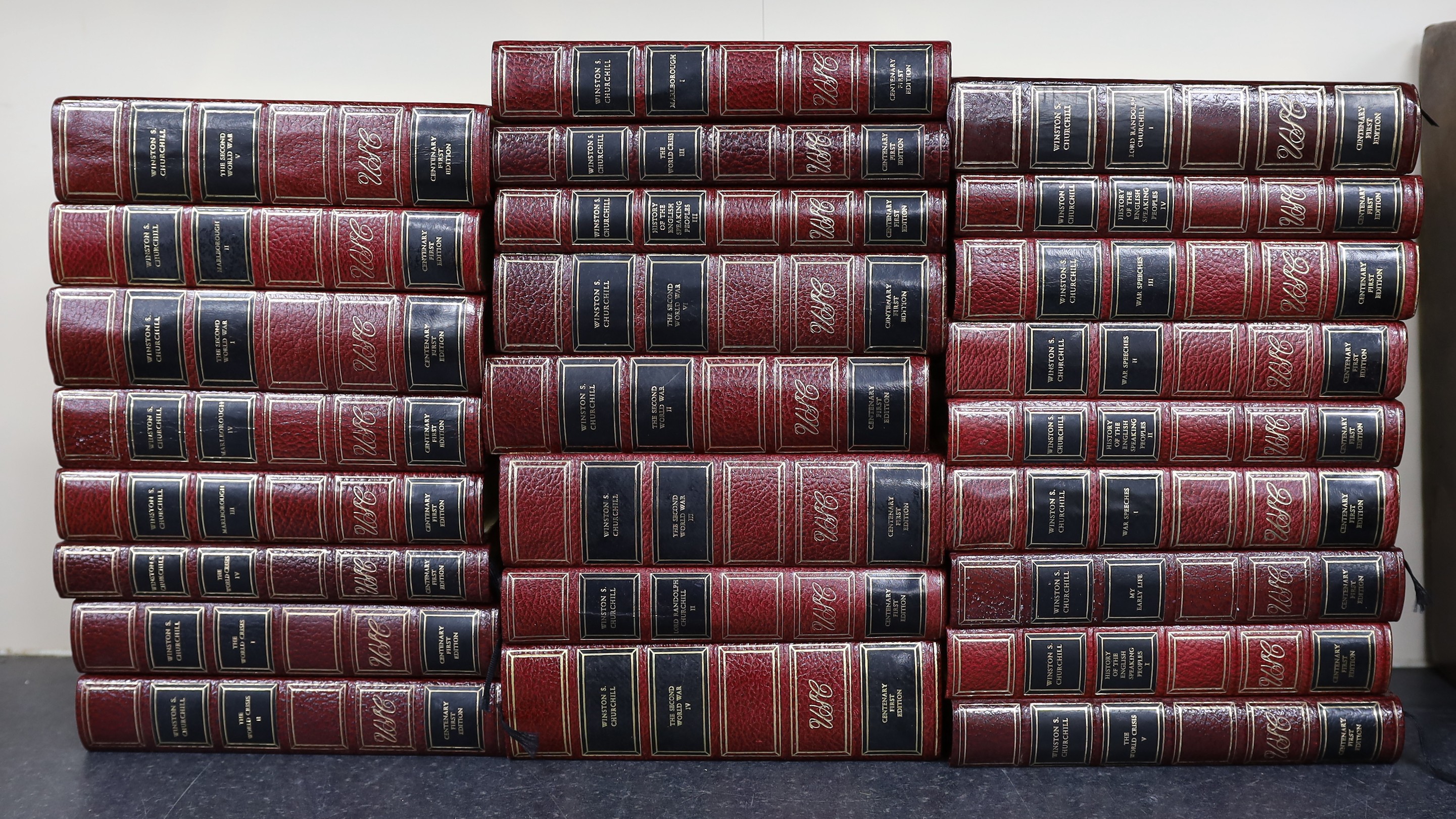 Churchill, Sir Winston - The Major Works of Sir Winston Churchill: Centenary First Edition, complete in 25 vols, 8vo, dark red pebble grained leather, Hamlyn Publishing Group Ltd., London, 1974